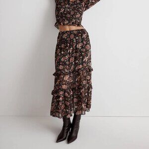 Madewell Ruffle Tiered Midi Skirt / XX-LARGE / TRUE BLACK